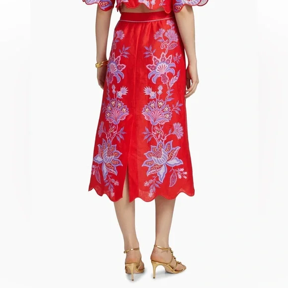 FARM RIO Porcelain Linen Midi Skirt Women's M - Picture 9 of 12